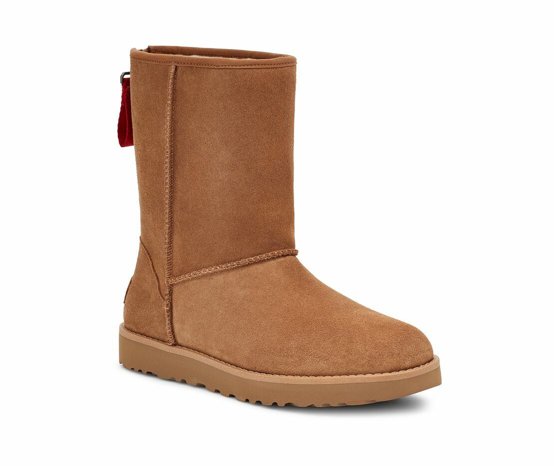 UGG CLASSIC SHORT LOGO ZIP CHESTNUT WATER RESISTANT BOOT WOMEN'S