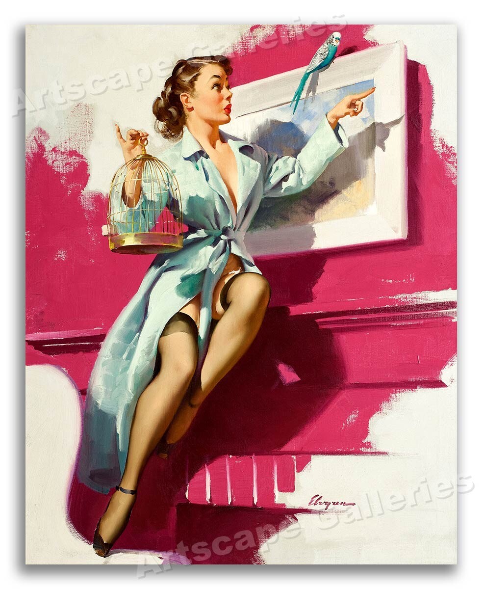 1950s Gil Elvgren PinUp Girl Canary Bird Poster 