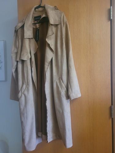 Nwt NORDSTROM Ookie & Lala Faux Suede Fall Long Trench Coat Jacket Size 3x - Picture 2 of 8
