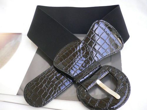 New Women Belt Hip Waist Elastic Wide Black Fashion Faux Leather One Size XS S M - Picture 7 of 24