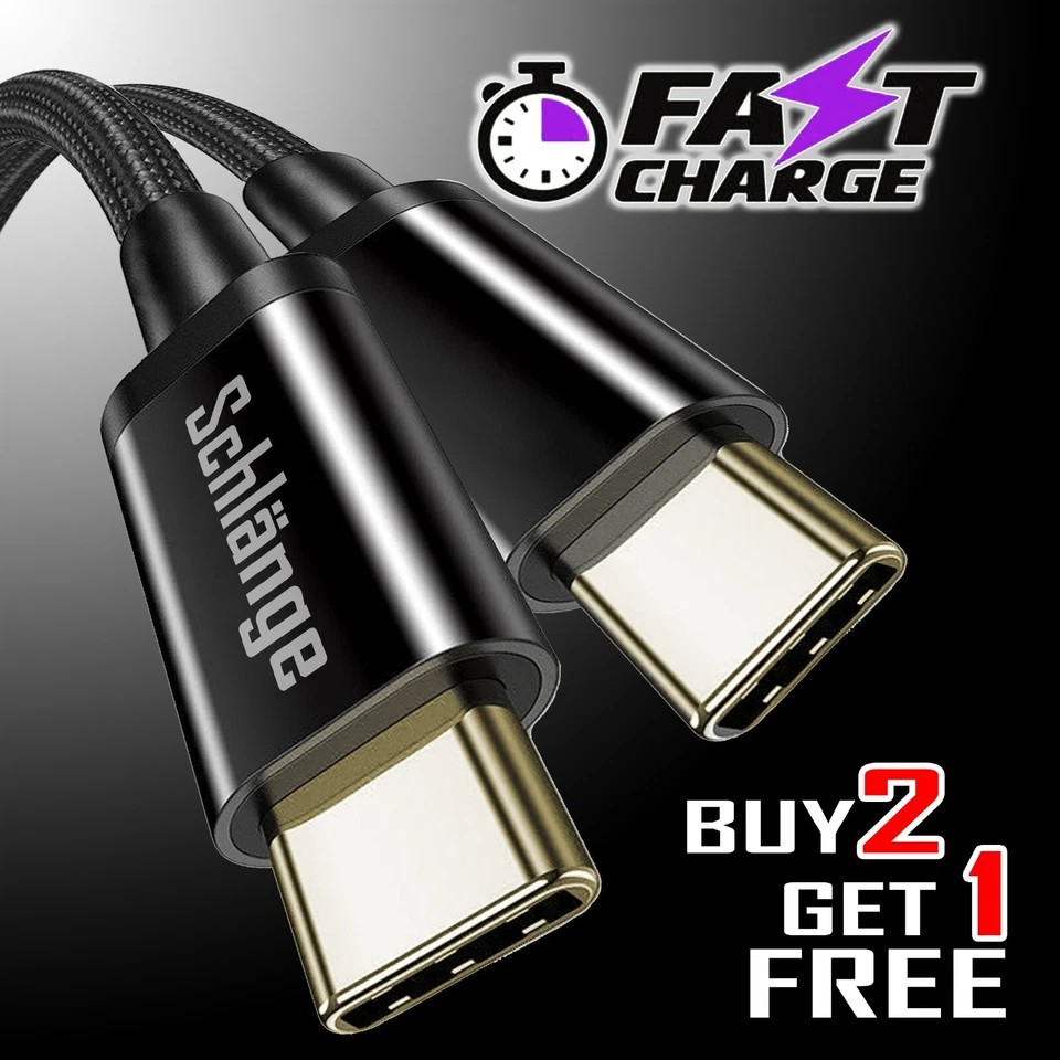 USB-C to C Cable Male Cable Cord Fast Charger Charging Data Sync w/ USB adapte - Image 2 of 4