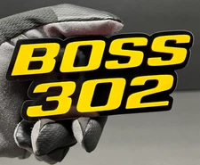 PAIR BOSS 302 Fender Badges – YELLOW 3D Acrylic Tailgate Emblem – Racing Style