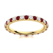 Full Eternity 2MM Round White Topaz Ruby 925 Sterling Silver Gold Plated Ring