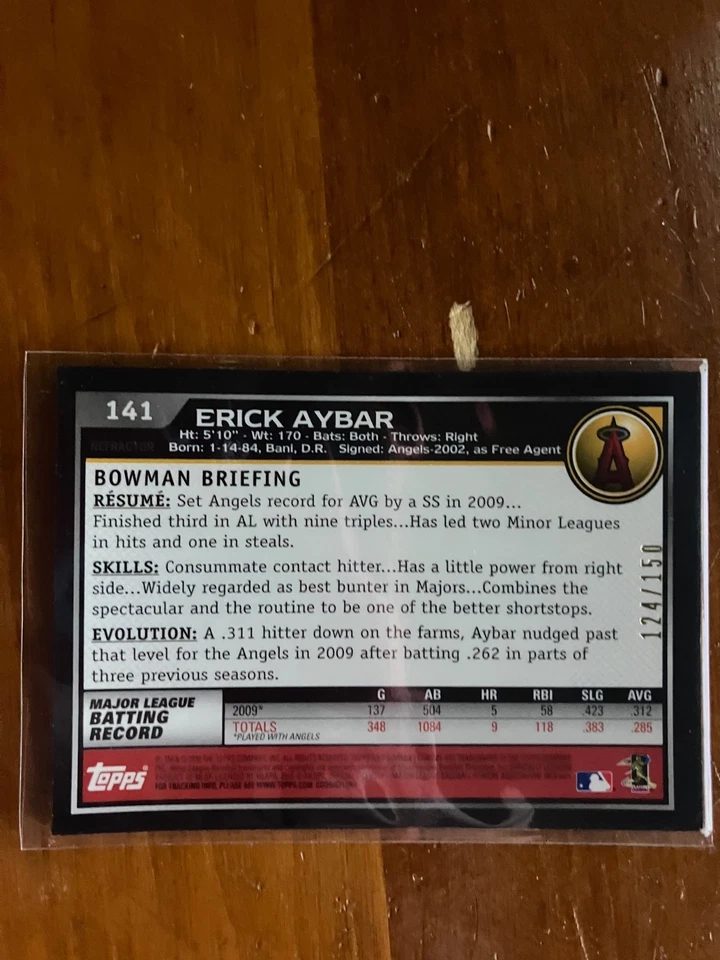 2010 Bowman Chrome Blue Refractors #141 Erick Aybar - Los Angeles Angels - Image 2 of 2