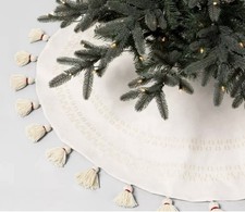 Hearth Hand Magnolia White Cotton Embroidered Tassel Christmas Tree Skirt