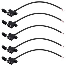USB Female 2-Pin Pigtail Cable 5 PCS Bare Wire Open End Power Cord 30cm