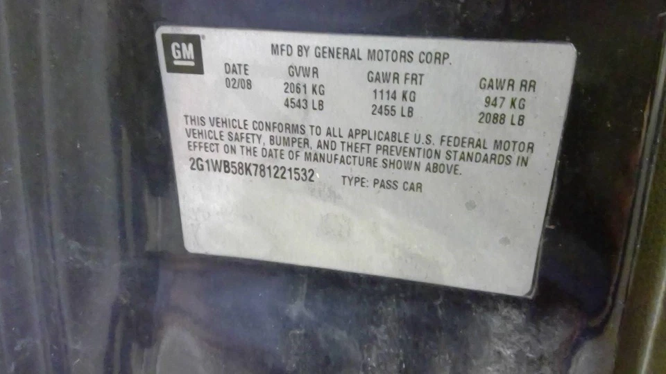 Chevrolet Impala 2008 Dash Panel VIN W 4th Digit 6982 Foto 4 de 4