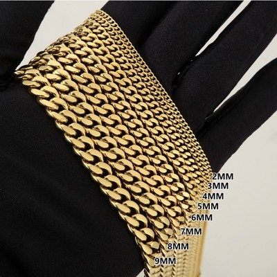 Solid Stainless Steel Miami Cuban Link Necklace Chain 14k Gold Plated Waterproof