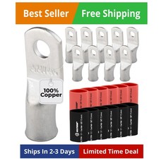 SELTERM 10pcs - 2 Awg - 1/4 Stud - Battery Lugs - Ring Terminal Connectors ...