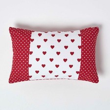 Image of Hearts & Polka Dots Cushion Cover Red White Patchwork Cotton 30x50cm Washable