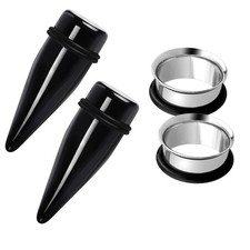 2 Pairs Black Acrylic Ear Tapers 316L Stainless Steel Tunnels Plugs Gauges Pro
