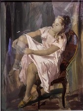 Ragazza che mette le  calze di Piero Restellini