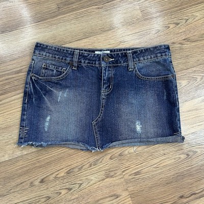Y2K So Wear It Declare It Low Rise Distressed Denim Micro Mini Skirt 32 Waist