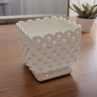 Vintage Fenton Milk Glass 4" Square Hobnail Planter Vase Bowl Candy Dish