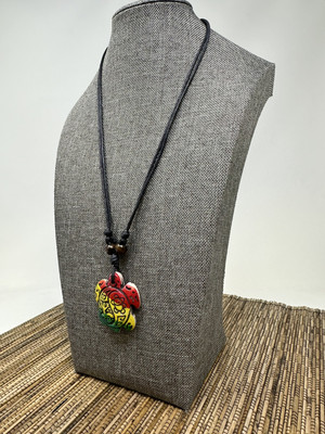 Handmade Turtle Pendant Necklace – Rasta (Hand-Painted), White