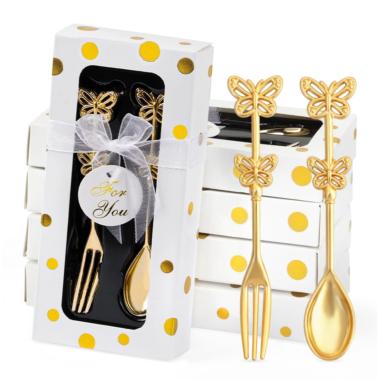 30 Pcs Wedding Forks and Spoon Set, Butterfly Coffee Teaspoon with Gift Box, ...