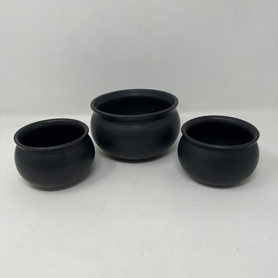 Crate & Barrel Black Halloween Cauldron Style Soup Bowl with 2 Mini Bowls