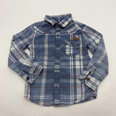 WSP Kids Boys Button Up Shirt 4Y Plaid Pocket Logo 100%Cotton.#38496