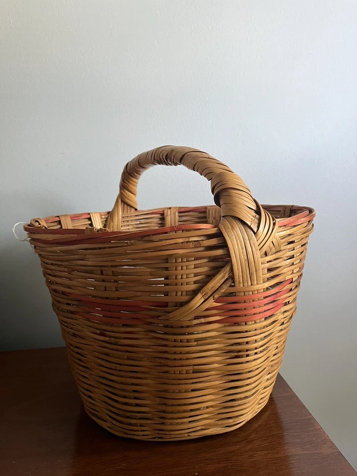 CESTA DE RECOLECCIÓN PRIMITIVA DE COLECCIÓN TEJIDA RATÁN HUEVO FRUTA BAYA VEGETAL Mediana Bambú Foto 2 de 4