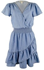 Michael Kors Women's Faux Wrap Smocked Waist Ruffled Hem Dress