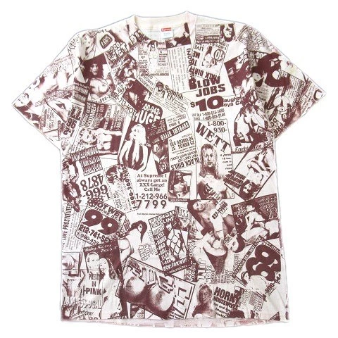 T shirt 02SS Supreme Porn Total Pattern taille L rose