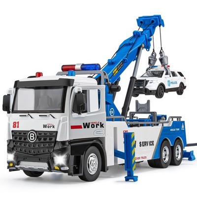 HAPYAD Metal Tow Truck Toy w/ Crane, Lights, Sounds - Kids Diecast Model