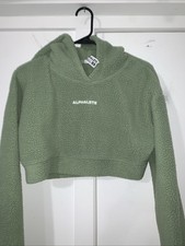 Alphalete Cropped Hoodie Sweatshirt Womens XS Green Logo Athletic Relaxed