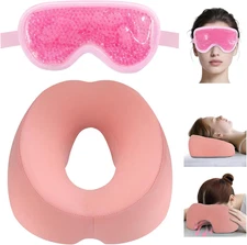 Face down Pillow Massage Headrest for Bed Massage Head Holder W/ Gel Eyemask 