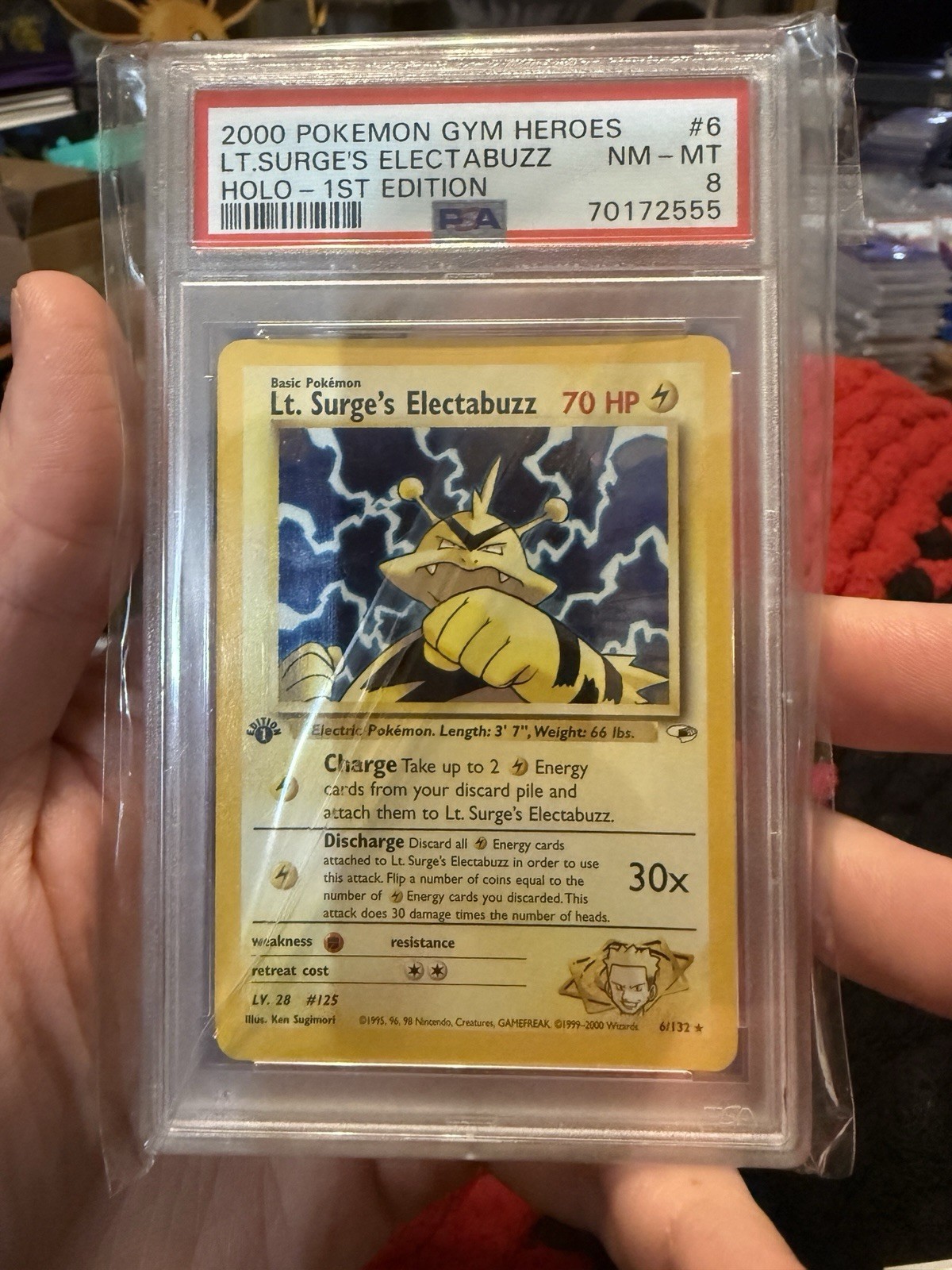 2000 POKEMON GYM HEROES 1ST EDITION #6/132 LT. SURGE'S ELECTABUZZ HOLO PSA 8