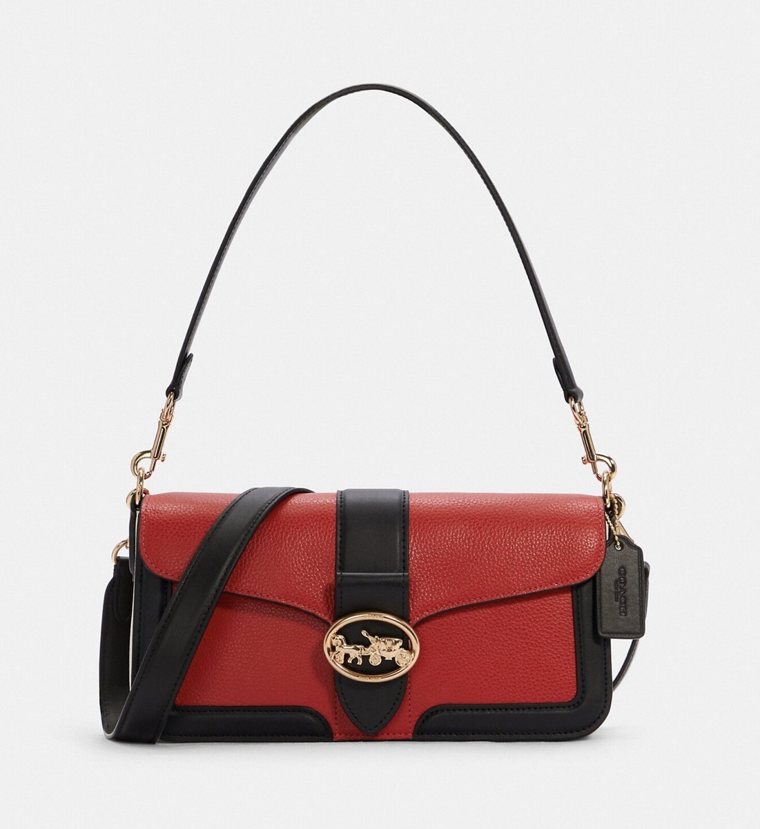 ☂️🍄Coach Georgie Shoulder Bag in Colorblock Gold/Bring Poppy