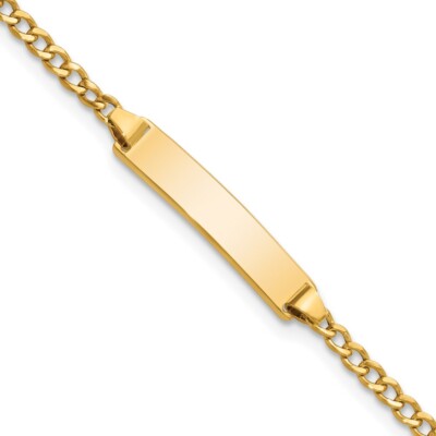 Real 10K Yellow Gold Curb Link ID Chain Bracelet; 6 inch; Lobster Clasp