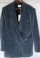 Frame Womens Double Breasted Slim Blazer In Velvet Denim Blue Size 10