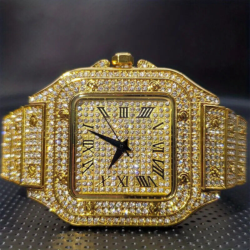 Simulated Diamond Watch square face Real Stainless Steel Mens Watch Iced Simulated Diamond Hip  main image 3