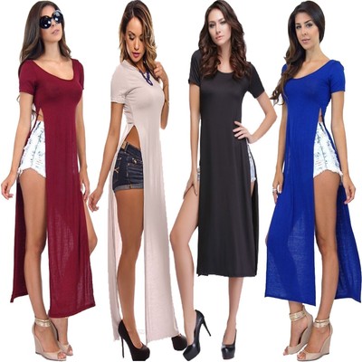 split dress side tunic slit short maxi midi sleeves ladies womens seller