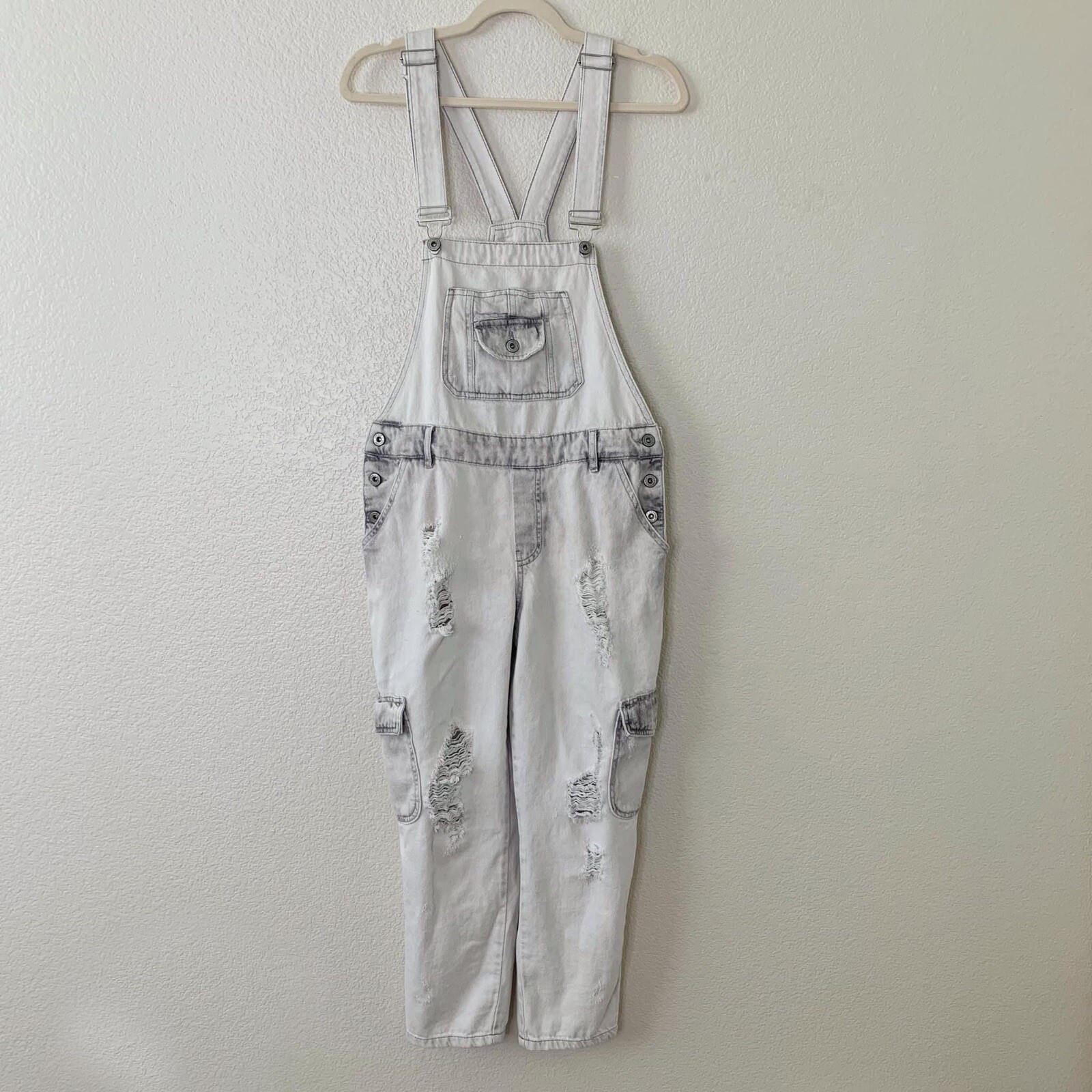 Zara Basic Bleach Distressed Cargo Style Jeans Ov… - image 2