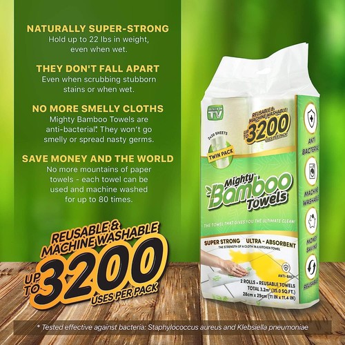 Mighty Bamboo Towels As Seen On TV Superabsorbent reusable 2 Packs/4 Rolls New eBay