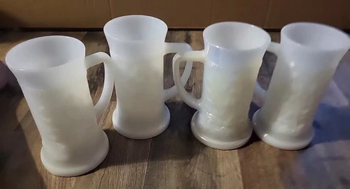 Vintage 1950s Federal Glass Company Milk Glass Steins - Set of 4