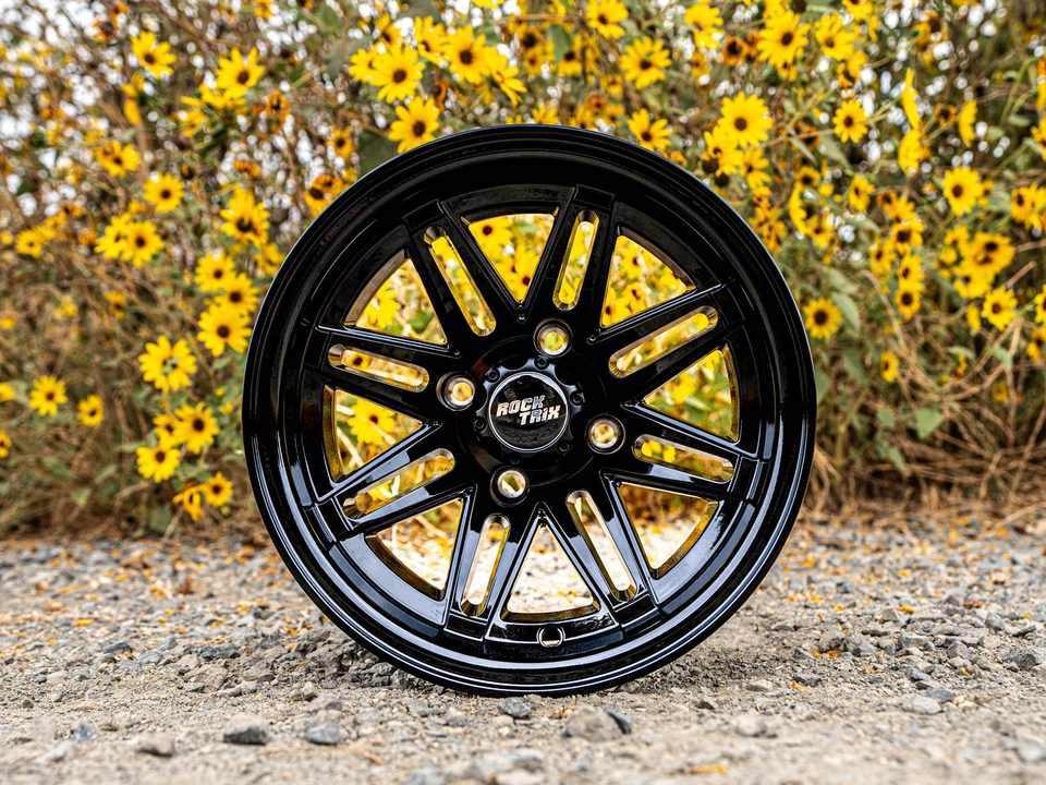 (4) Golf Cart 12" RockTrix RT103 Wheels Rims 12x7 ET-25 and 215/40R12 DOT Tires — 第 4/4 张图片