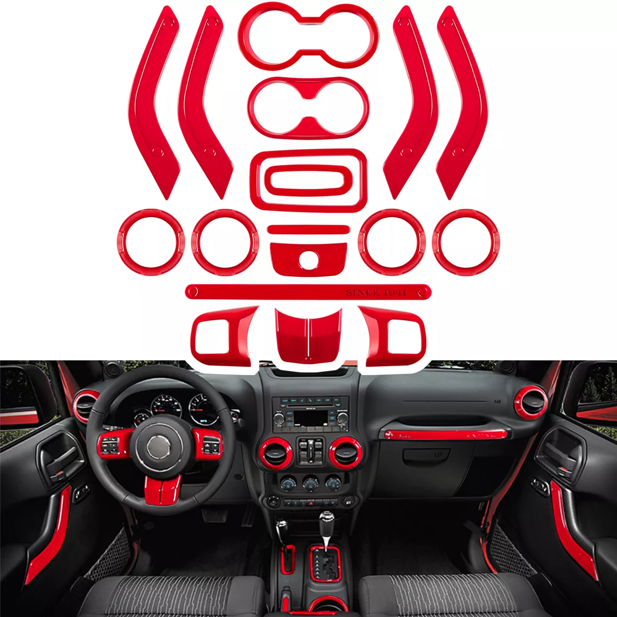 18PCS Full Set Interior Decoration Trim Kit for Jeep Wrangler JK