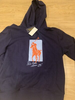 Polo Ralph Lauren Men's Big Pony Fleece Pullover Hoodie Navy Blue