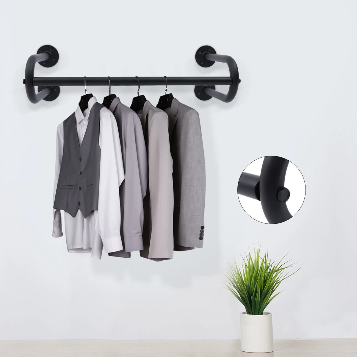 Industrial Clothes Rack Wall Mounted Shirt Coat Hanging Rod U-shape Hanger  60CM