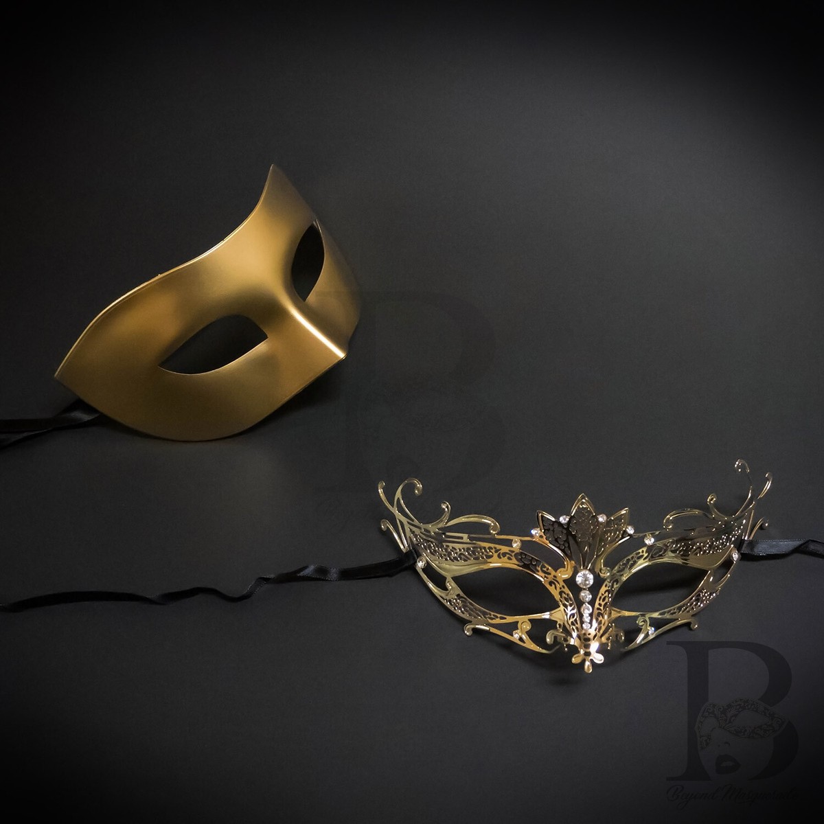 Masquerade Mask for Couples Gold Luxury Venetian Couples Masks