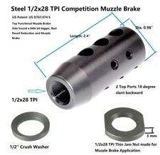 Steel 1/2x28 TPI Threaded Competition Muzzle Brake For .22LR .223 5.56 5.7x28