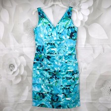 American Living Womens Fashion Pleated Sundress Size 8 Back Zip Green/Blue/White