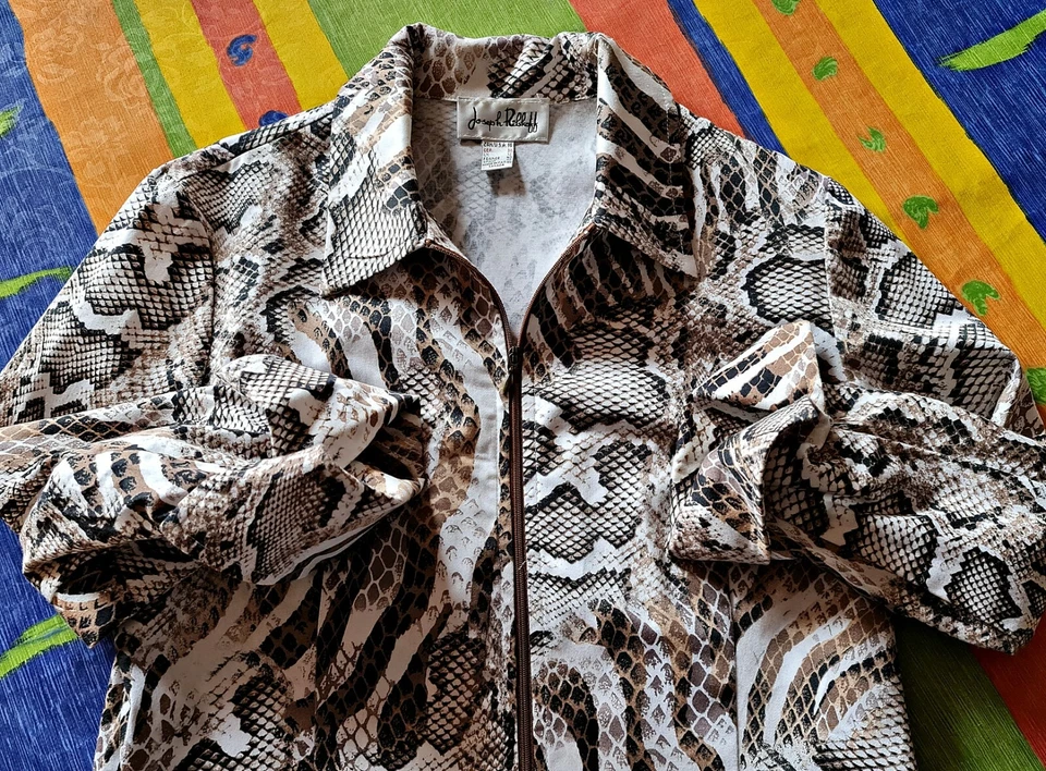 AUTHENTIC JOSEPH RIBKOFF ANIMAL ART BROWN BLACK WOMEN'S JACKET SIZE US10 EU38 - Image 4 of 4