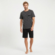 1-3 Herren Pyjama Shorty Schlafanzug Kurz Baumwolle  Schwarz Sommer Nachtw&auml;sche