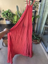 Red Halter Maxi Dress Viscose One Size Flowing Beach Summer