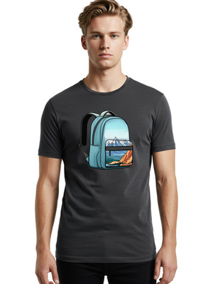 Backpack-With-Mountain-1 Mens Graphic Tee, 100% Cotton, Casual Summer Wear