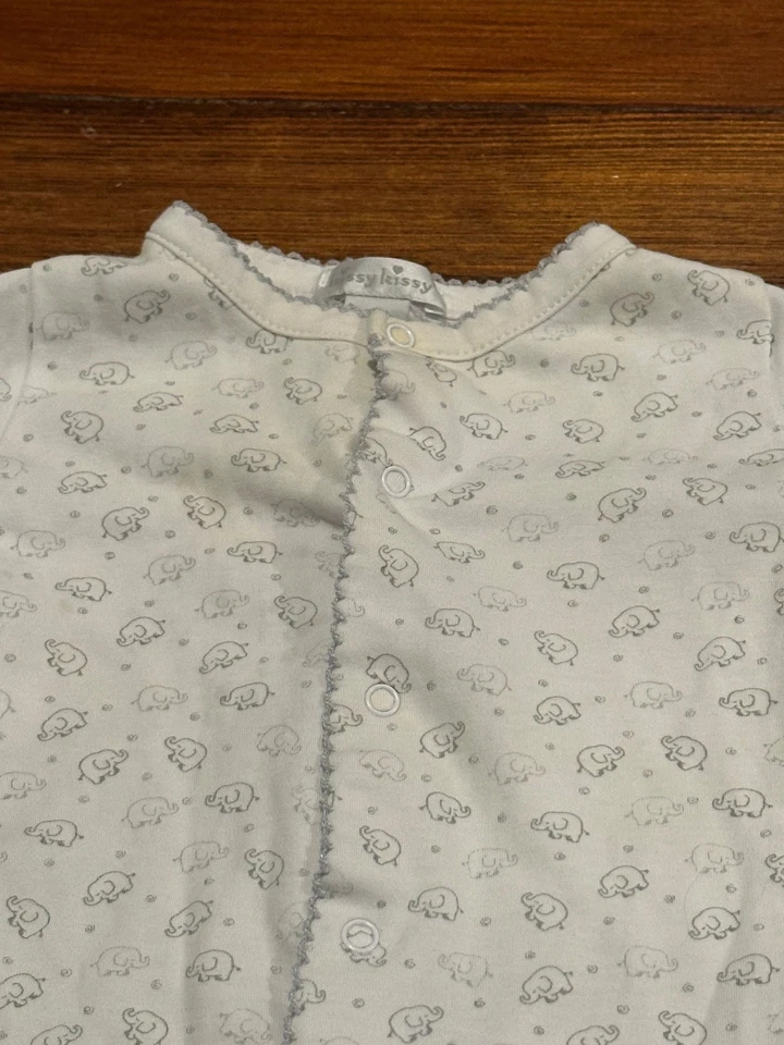 Kissy Kissy 0-3M White One-Piece with Elephants, Scalloped Trim & Snap Closure - Image 2 of 4