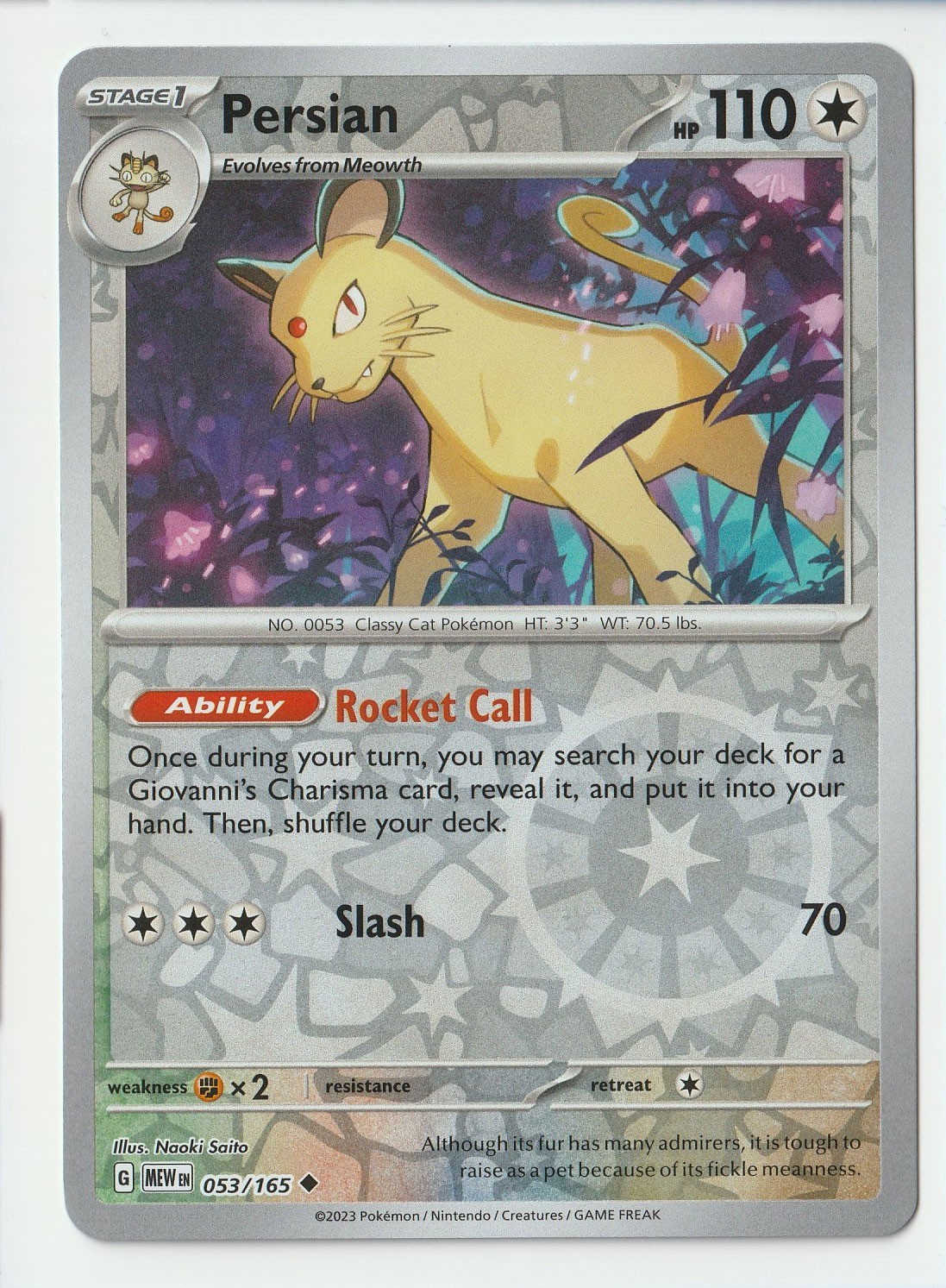 Persian 053/165 - 151 - Reverse Holo - Pokémon TCG – NM